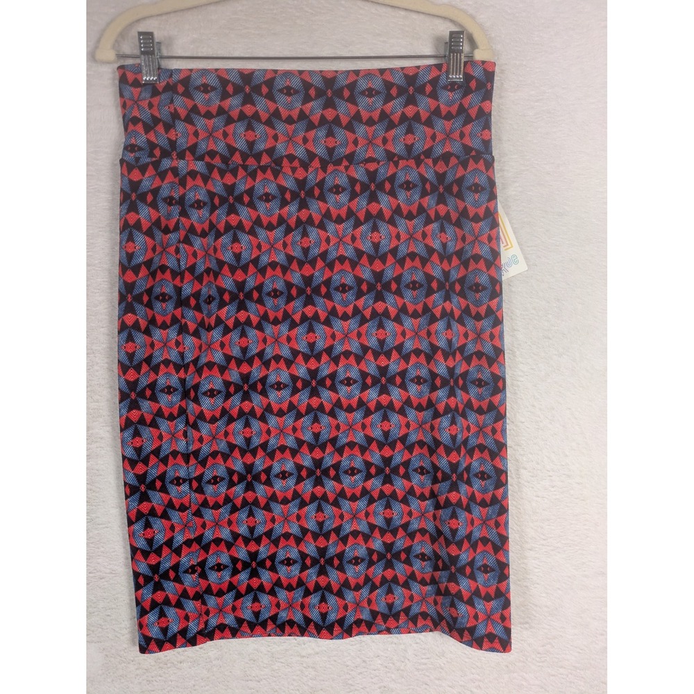 NEW LuLaRoe Cassie Skirt Women's M Red Blue Geometric High Waisted Pencil Skirt